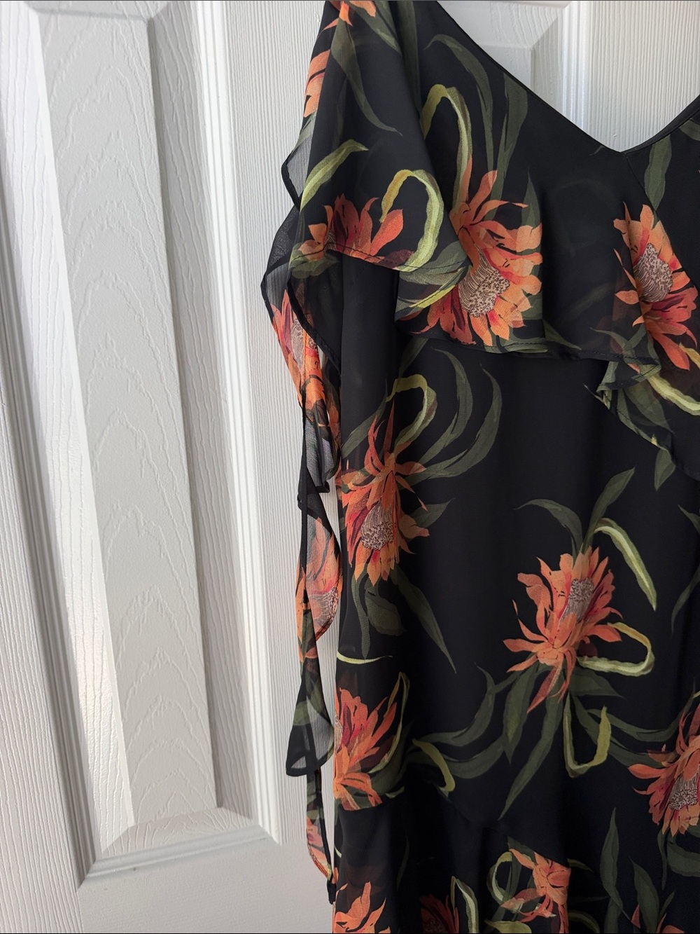 Taylor Black High-Low Slip Dress with Orange Floral Print - Picture 4 of 8